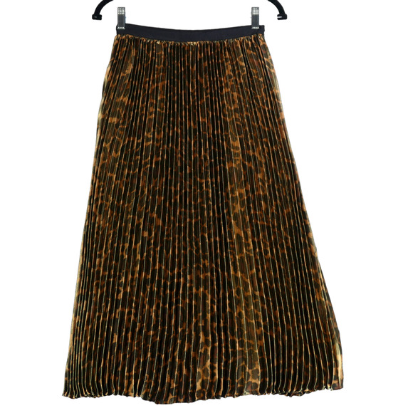 J Crew Skirt Womens 00 Brown Midi Animal Print Pleated Elegant Timeless Chic - Picture 1 of 8